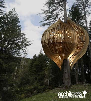This unique tree-house design reminds me of an onion.