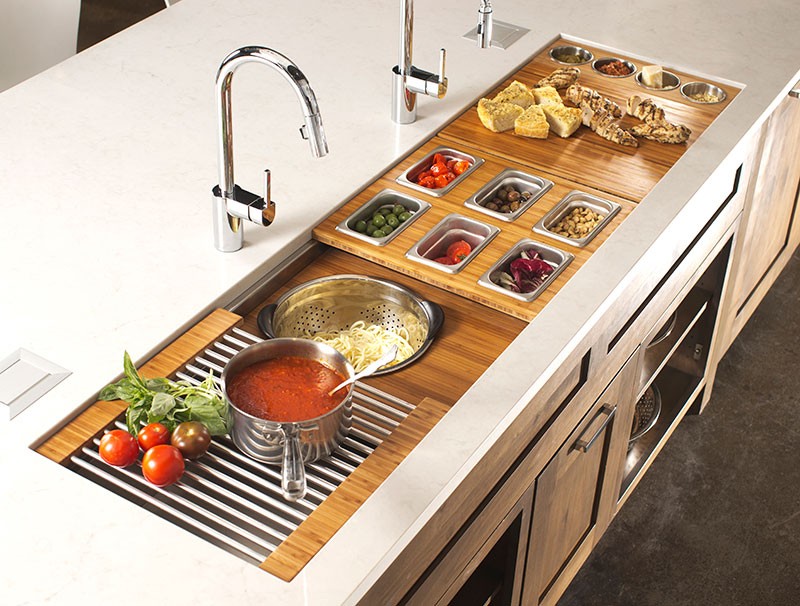 kitchen prep sink under window