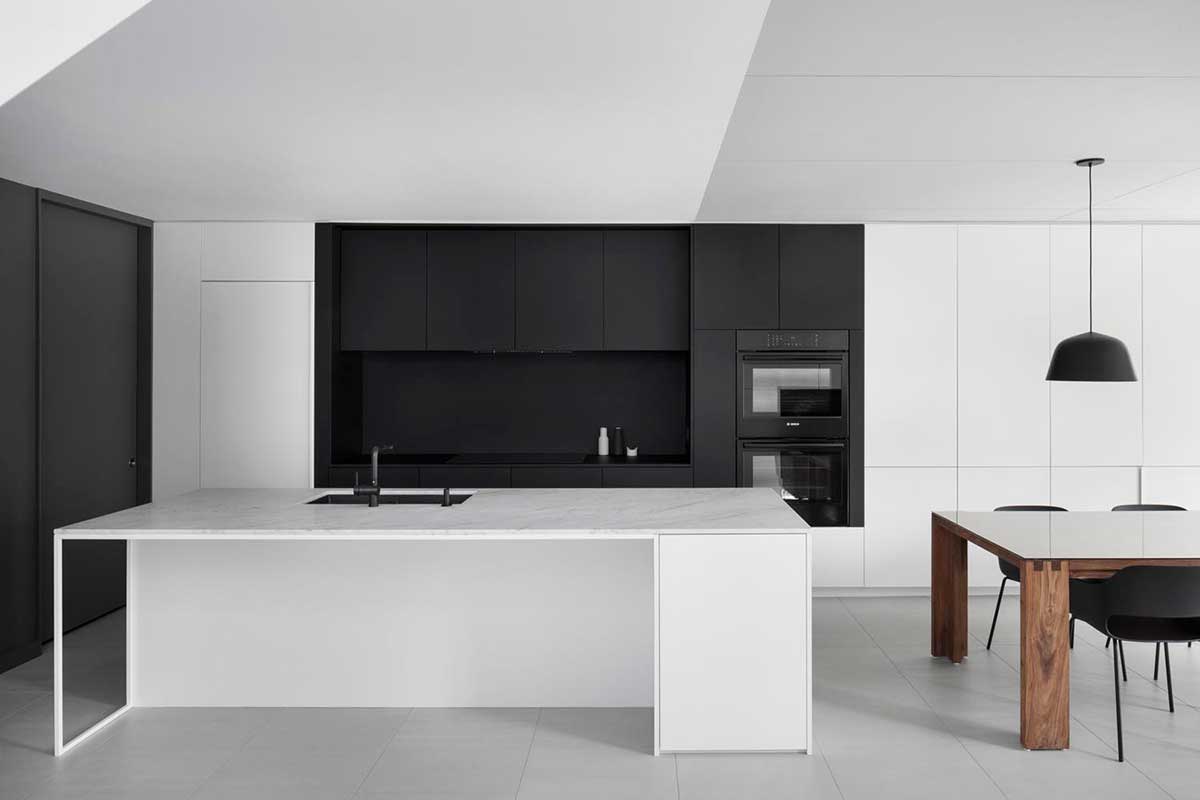 black white kitchen island - De la Roche Residence