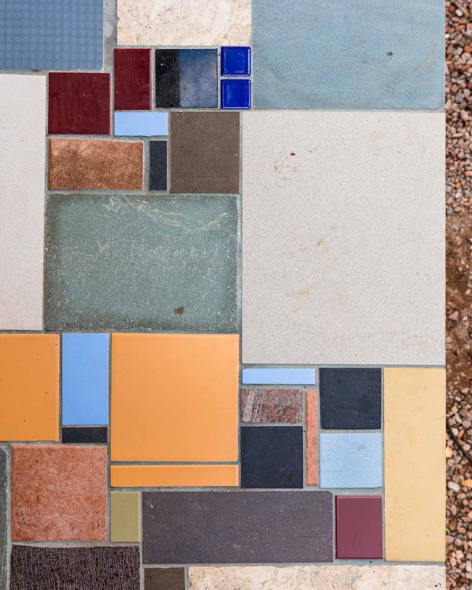 Colorful recycled tile floor design