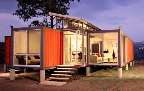 Small house made of recycled shipping containers in Sao Jose, Costa Rica