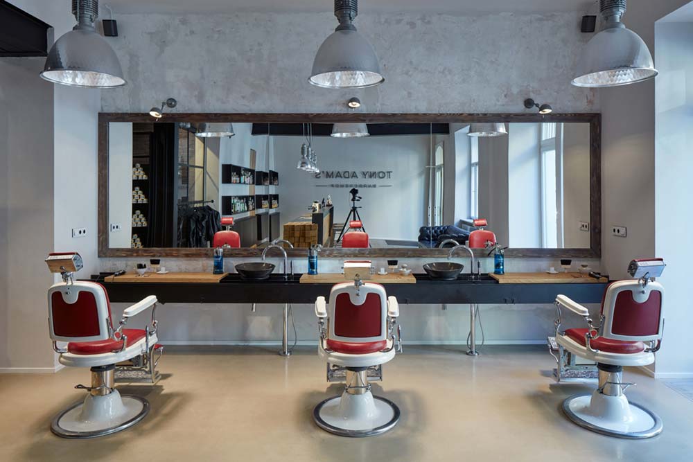 Barber Chairs In Red Leather and White Metal