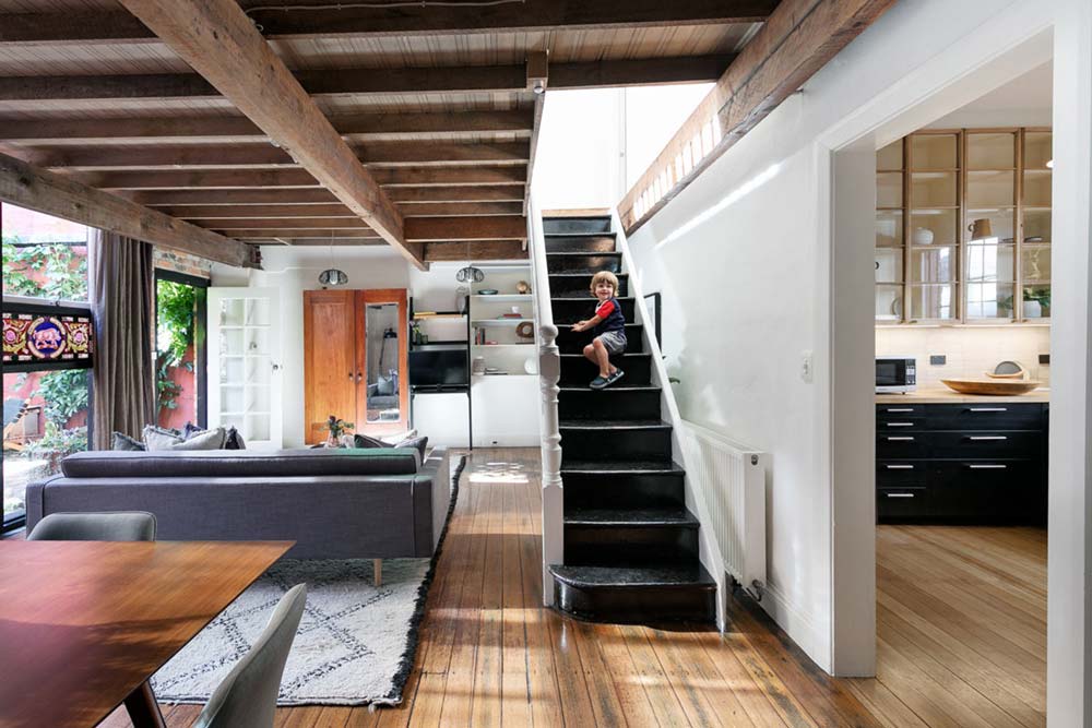 eclectic home wooden beams - Fitzroy Street Residence