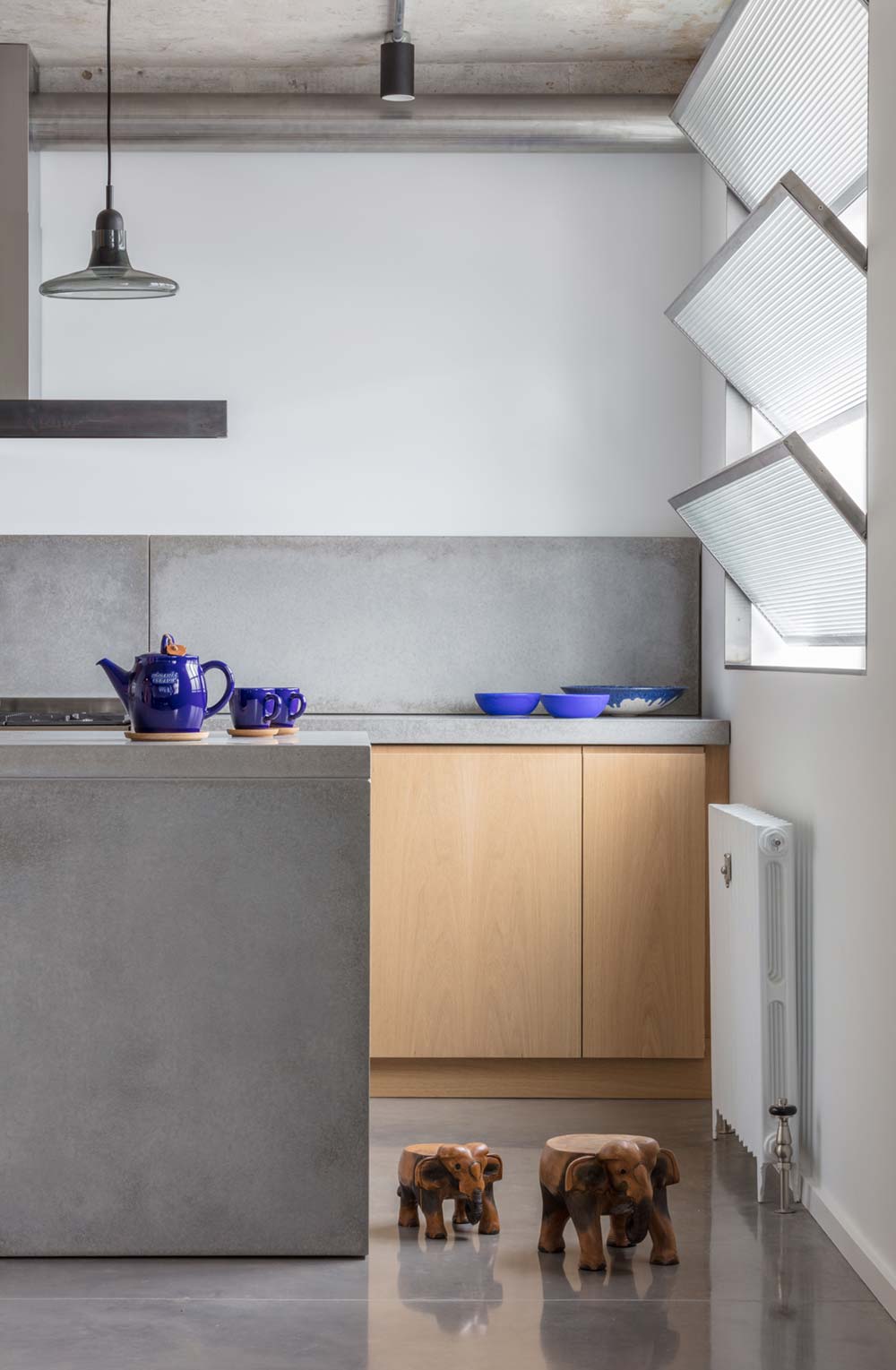 family home concrete kitchen island - London Canal-Side Home Conversion