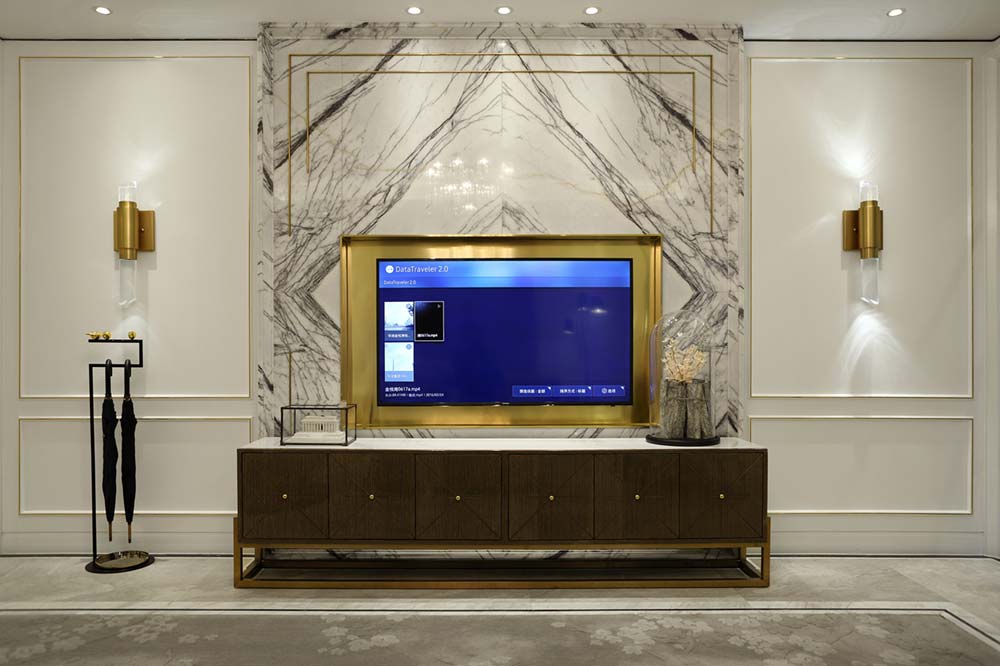 Elegant TV Console Wood and Brass Stand