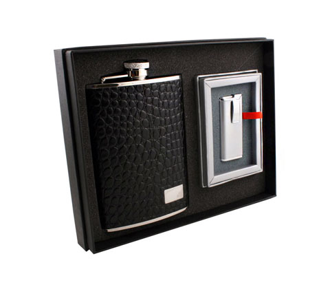 leather flask lighter gift set - Leather Flask & Lighter Gift Set: Classy Sins