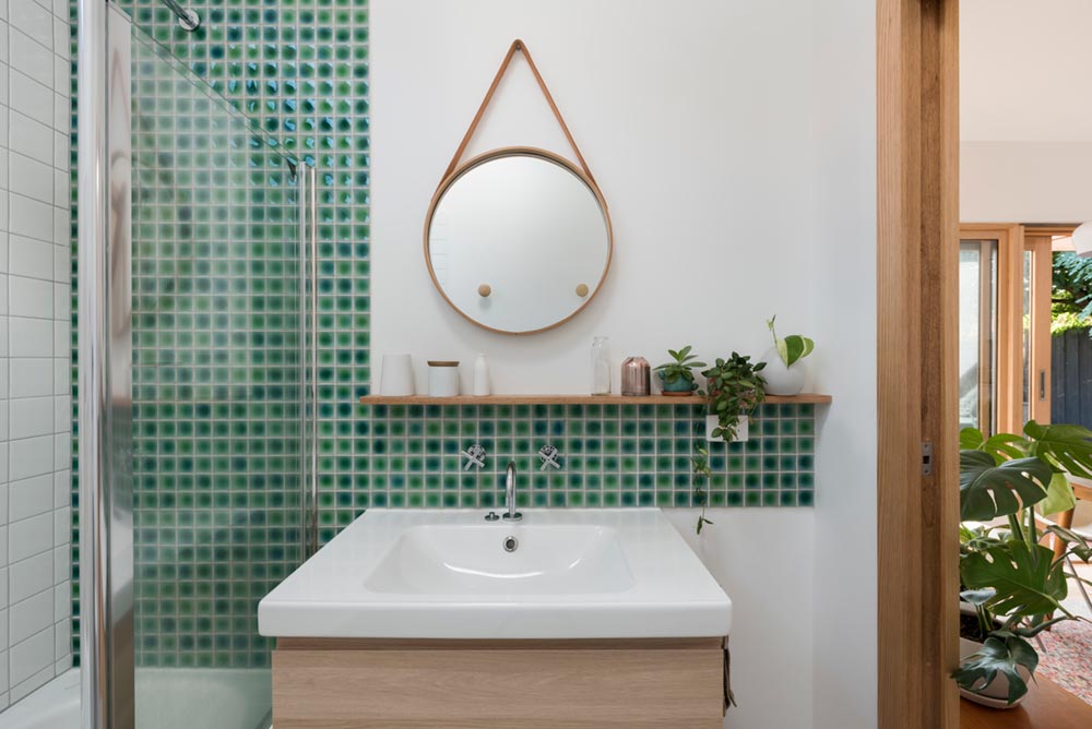 modern bathroom green tile nd - St David Residence Extension