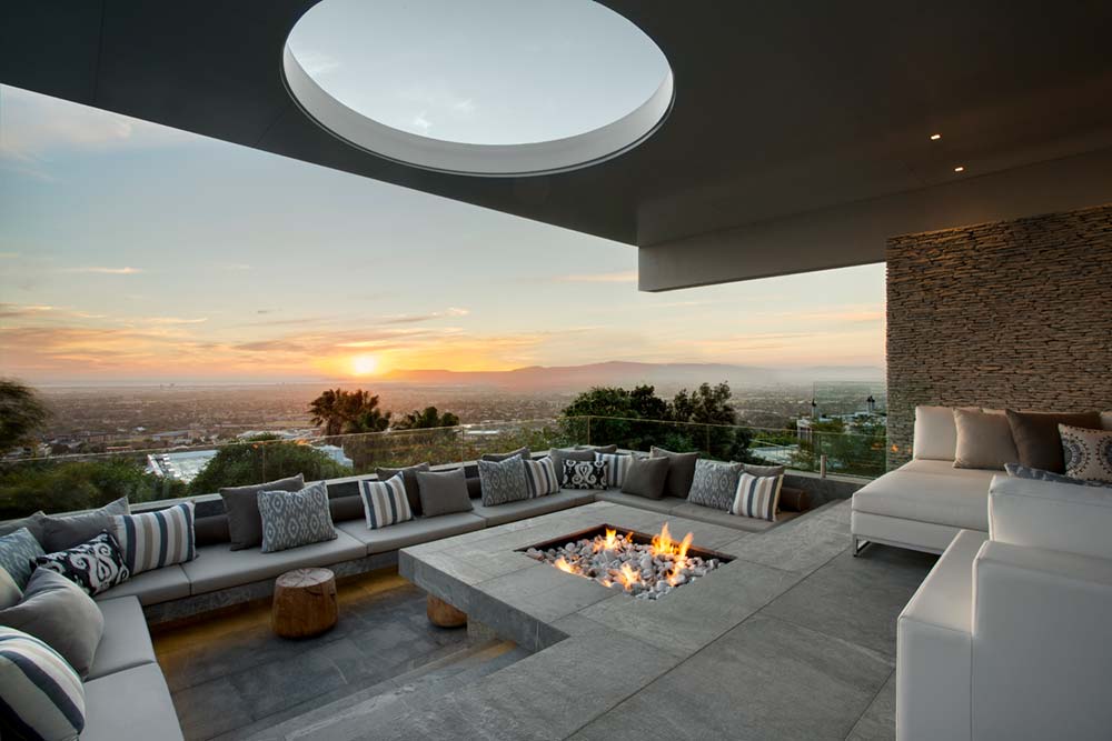 Large Outdoor Sunken Fireplace Entertaining Area