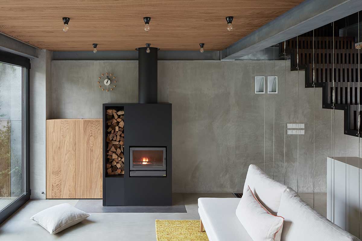 modern concrete house fireplace okp - Rusty House