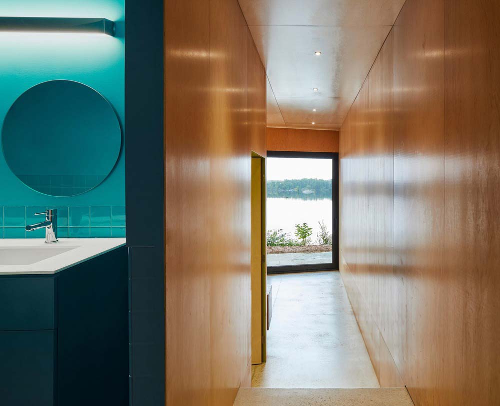 modern lake house teel bathroom - Sky House