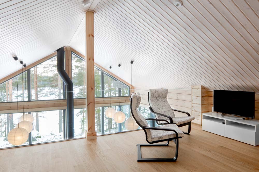 modern log cabin mezzanine design - Inio Log Cabin