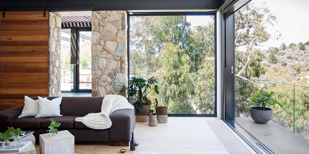 Modern stone house balcony