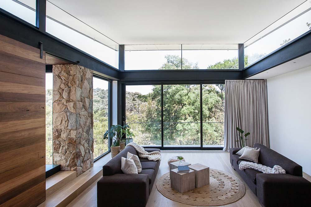 Modern stone house living room design