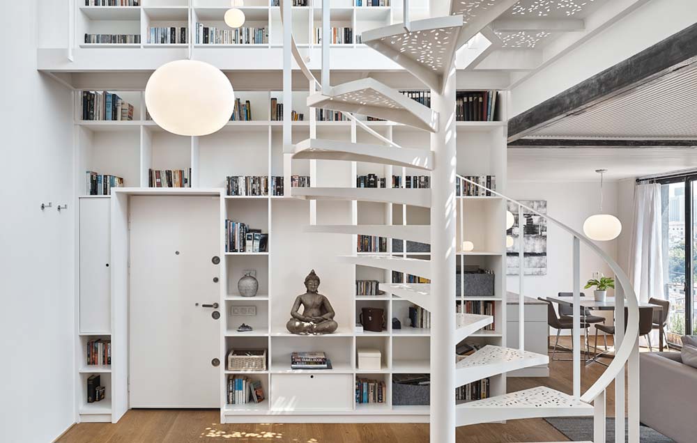 White Metal Staircase Library