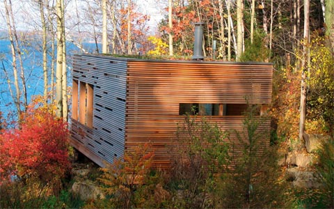 prefab cabin lake sunset4 - Sunset Cabin: a modern 'primitive hut'