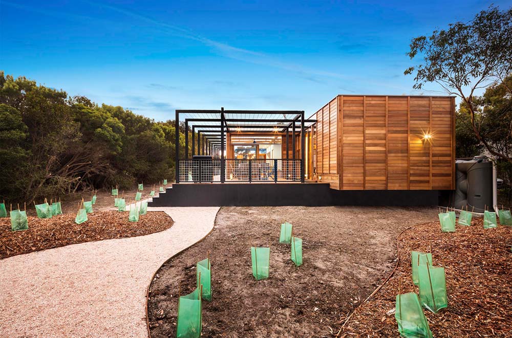 Wood clad prefab beach house