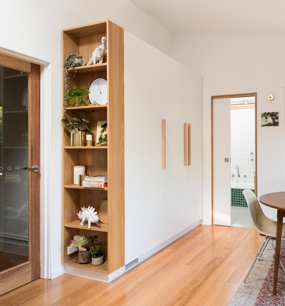 storage cupboard wooden shelf end - St David Residence Extension