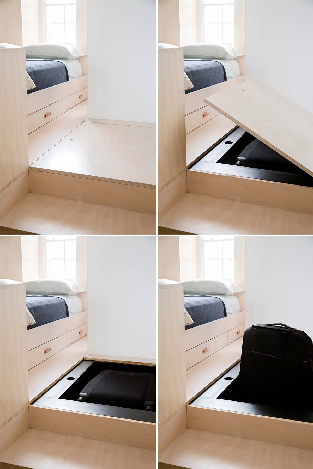 Tiny apartment under floor storage