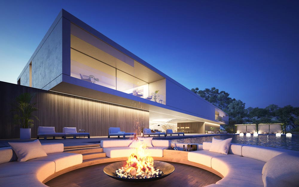 Luxury Outdoor Fireplace Entertaining Area