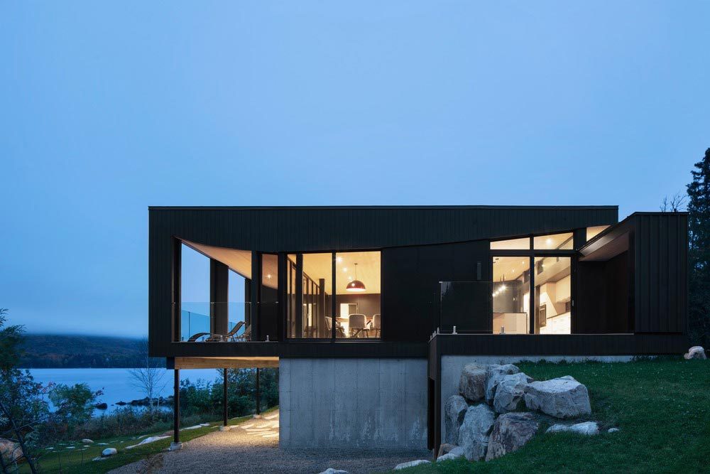 wood concrete lake house design 1000x667 - La Barque Residence