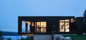 wood concrete lake house design 300x140 - La Barque Residence
